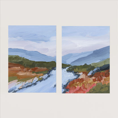 ’Nordic Red’ Diptych Art Print || Set of 2 - Paper / 5x7 in / No Frame - abstract - Artwork - Europe