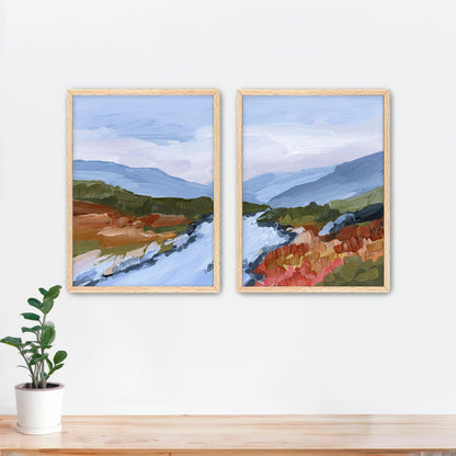 ’Nordic Red’ Diptych Art Print || Set of 2 - Paper / 5x7 in / Oak Frame - abstract - Artwork - Europe