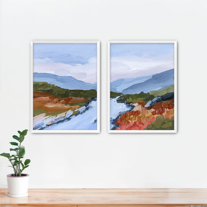 ’Nordic Red’ Diptych Art Print || Set of 2 - Paper / 5x7 in / White Frame - abstract - Artwork - Europe