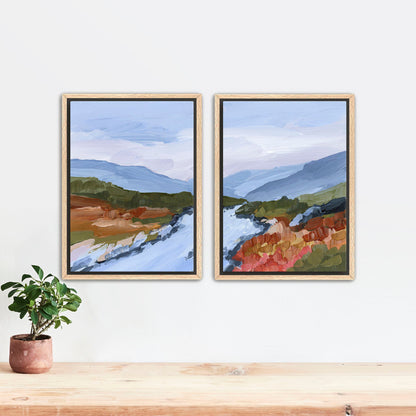 ’Nordic Red’ Diptych Art Print || Set of 2 - Stretched Canvas / 8x10 in / Oak Frame - abstract - Artwork - Europe