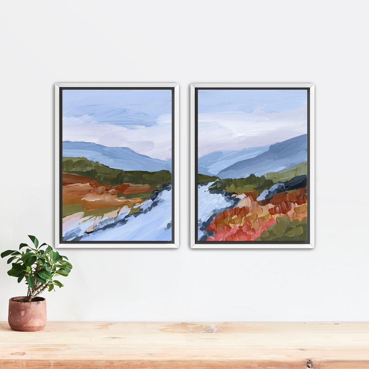 ’Nordic Red’ Diptych Art Print || Set of 2 - Stretched Canvas / 8x10 in / White Frame - abstract - Artwork - Colorado