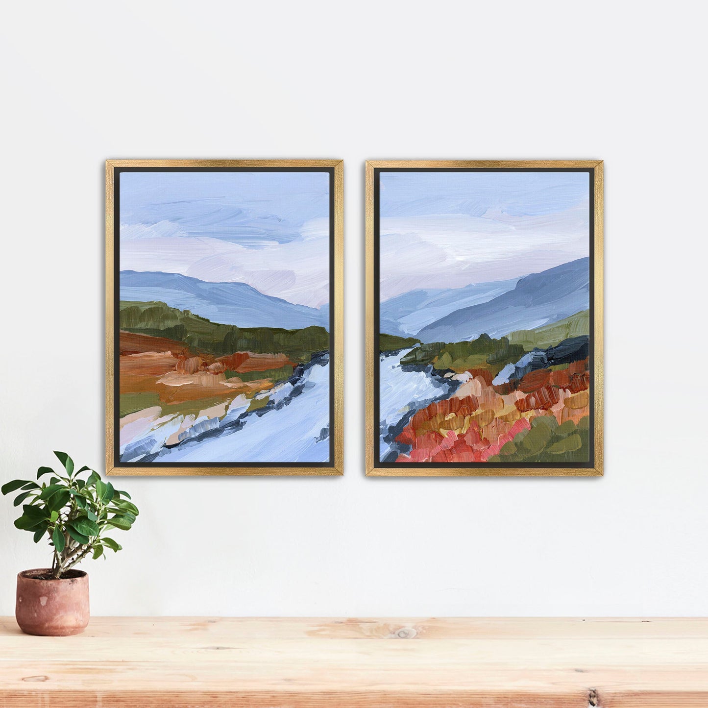 ’Nordic Red’ Diptych Art Print || Set of 2 - Stretched Canvas / 8x10 in / Gold Frame - abstract - Artwork - Colorado