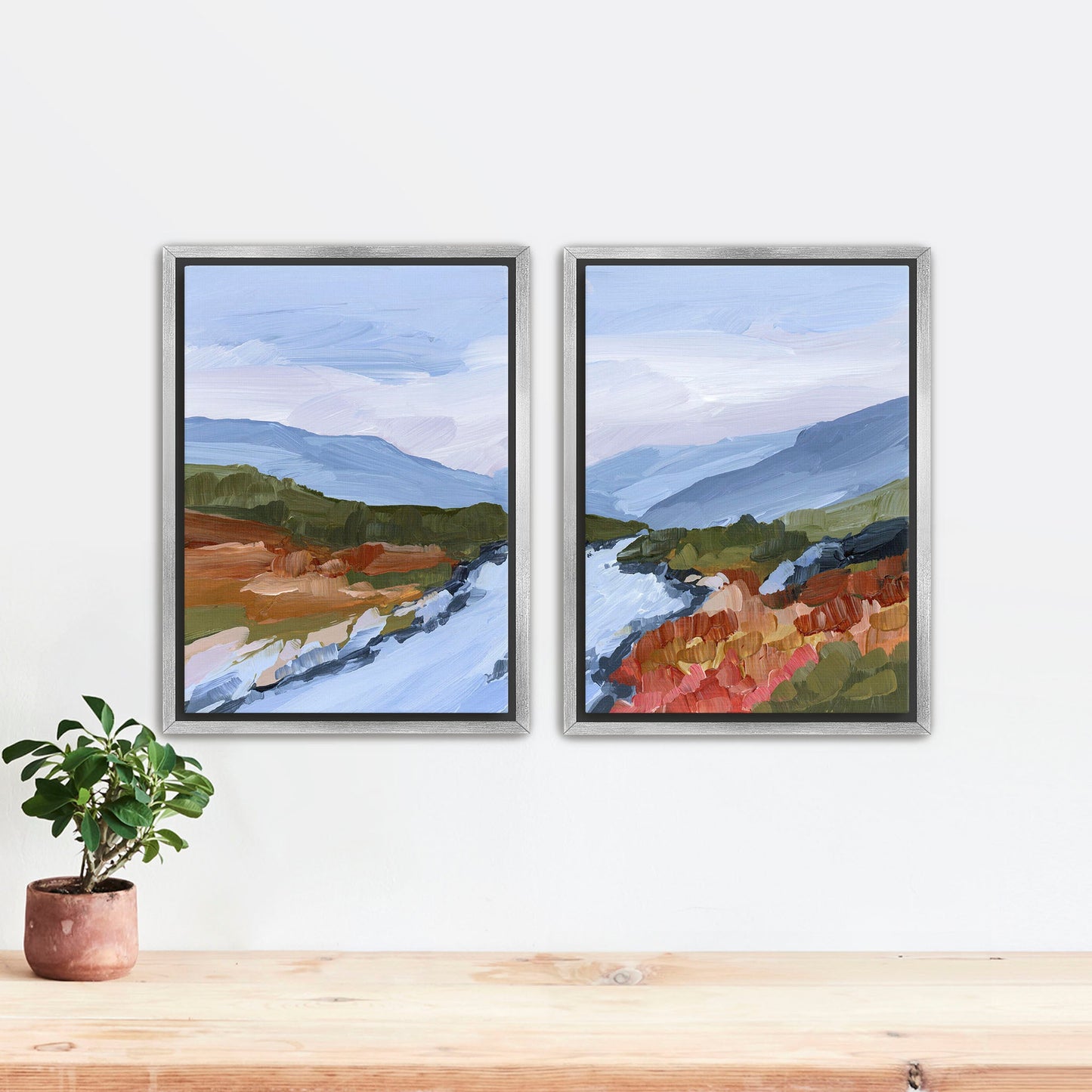 ’Nordic Red’ Diptych Art Print || Set of 2 - Stretched Canvas / 8x10 in / Silver Frame - abstract - Artwork - Colorado