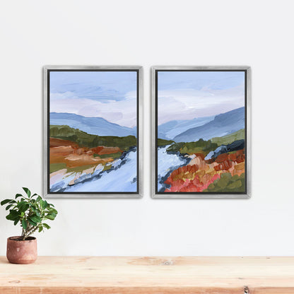 ’Nordic Red’ Diptych Art Print || Set of 2 - Stretched Canvas / 8x10 in / Silver Frame - abstract - Artwork - Europe
