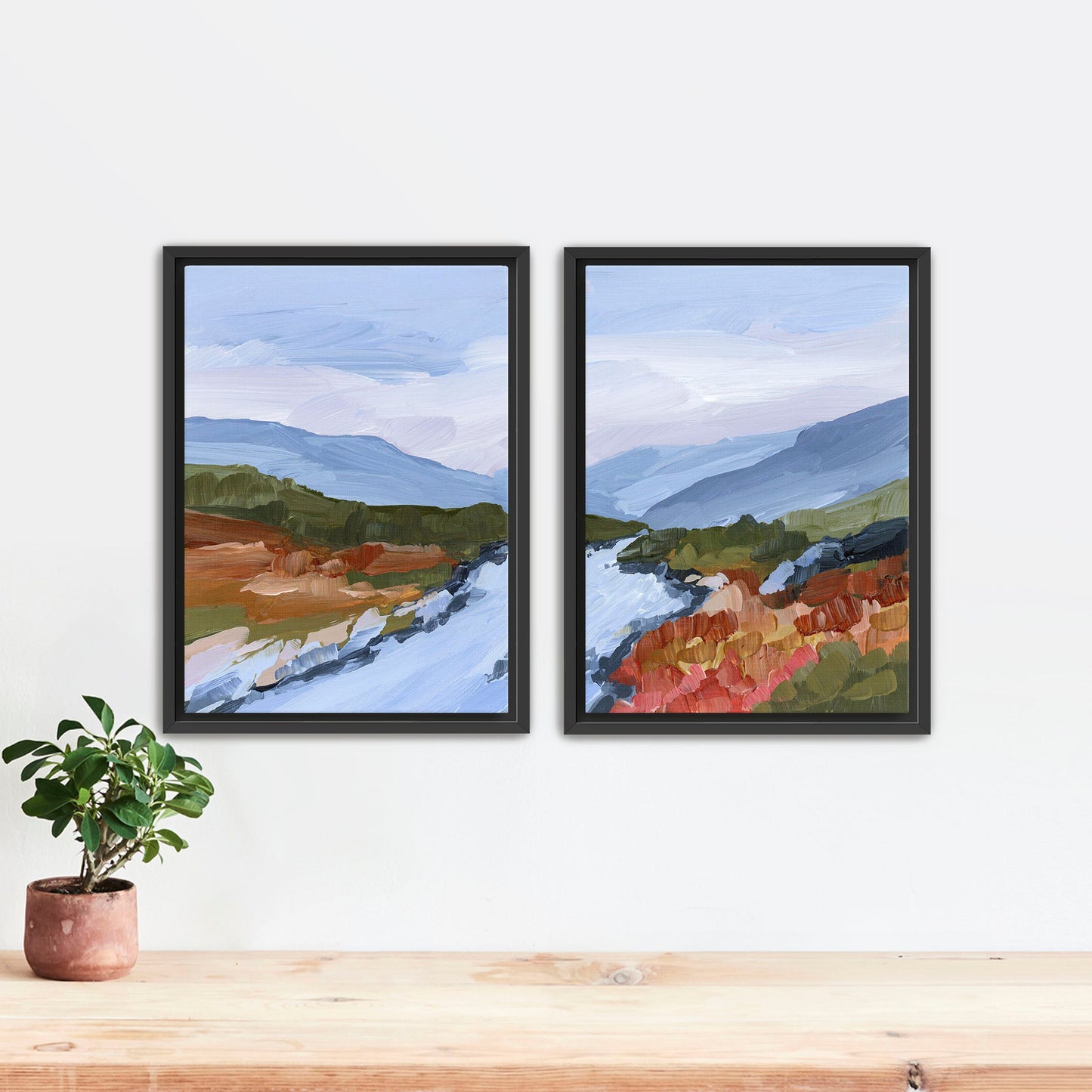 ’Nordic Red’ Diptych Art Print || Set of 2 - Stretched Canvas / 8x10 in / Black Frame - abstract - Artwork - Colorado