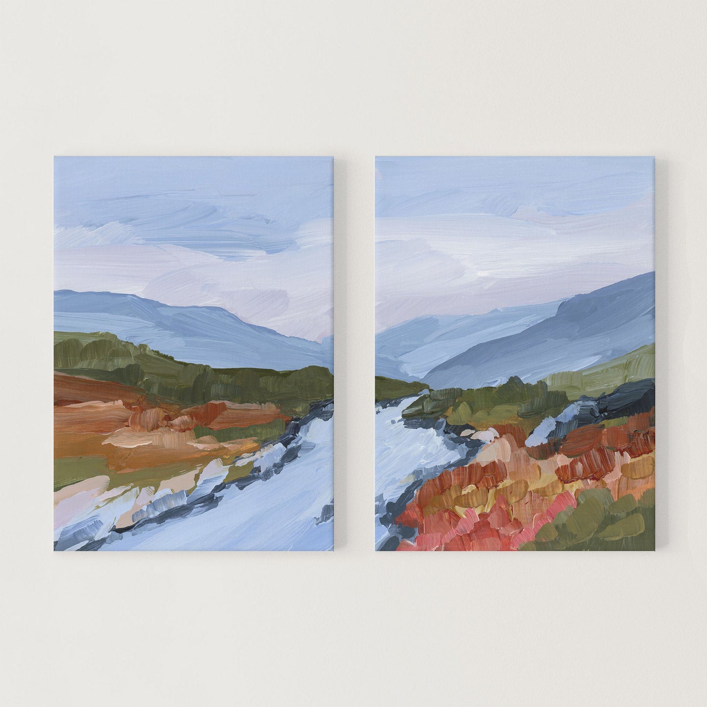 ’Nordic Red’ Diptych Art Print || Set of 2 - Stretched Canvas / 8x10 in / No Frame - abstract - Artwork - Colorado