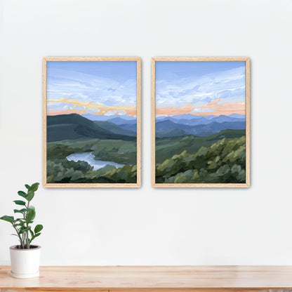 ’Northwest End’ Diptych Art Print || Set of 2 - Paper / 5x7 in / Oak Frame - abstract - Appalachian - appalachian trail