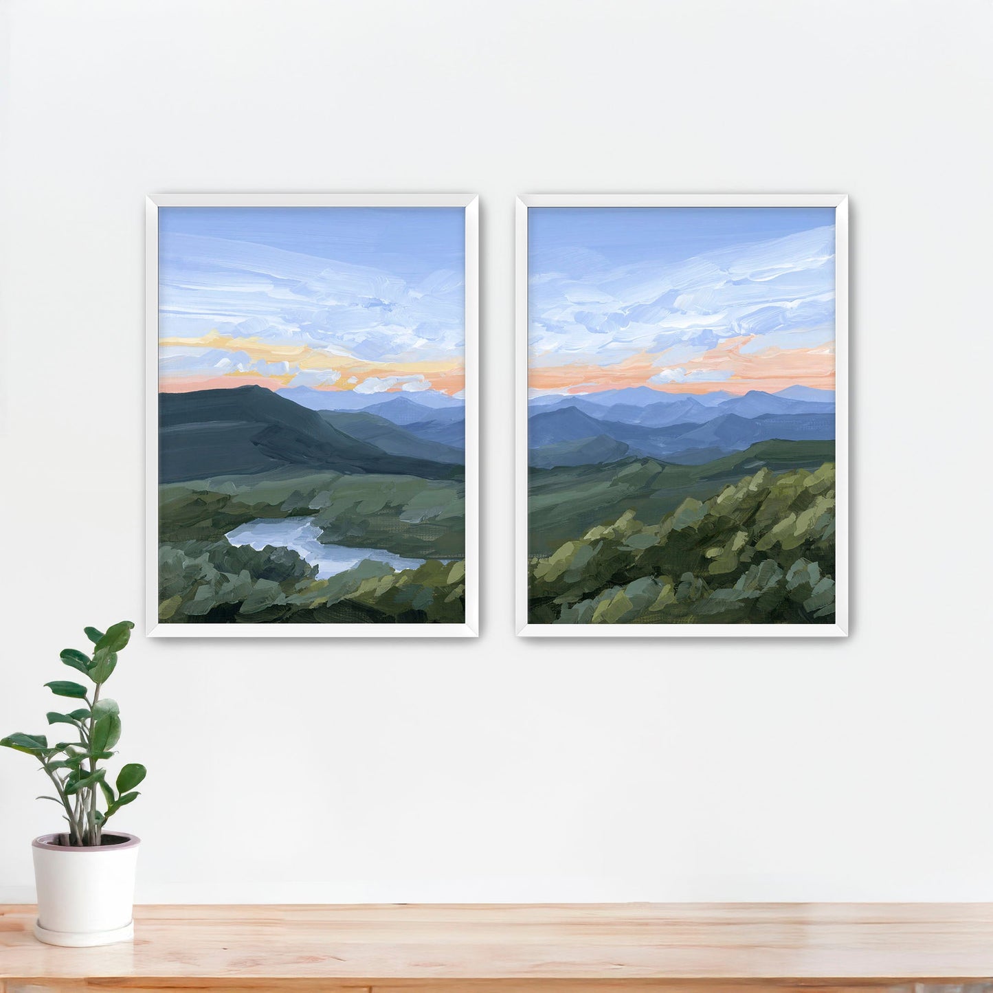 ’Northwest End’ Diptych Art Print || Set of 2 Paper / 5x7 in / White Frame abstract Appalachian appalachian trail
