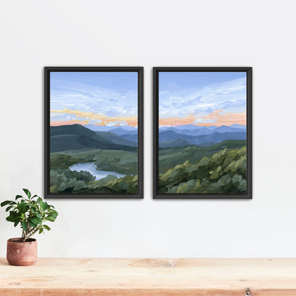 ’Northwest End’ Diptych Art Print || Set of 2 - Stretched Canvas / 8x10 in / Black Frame - abstract - Appalachian