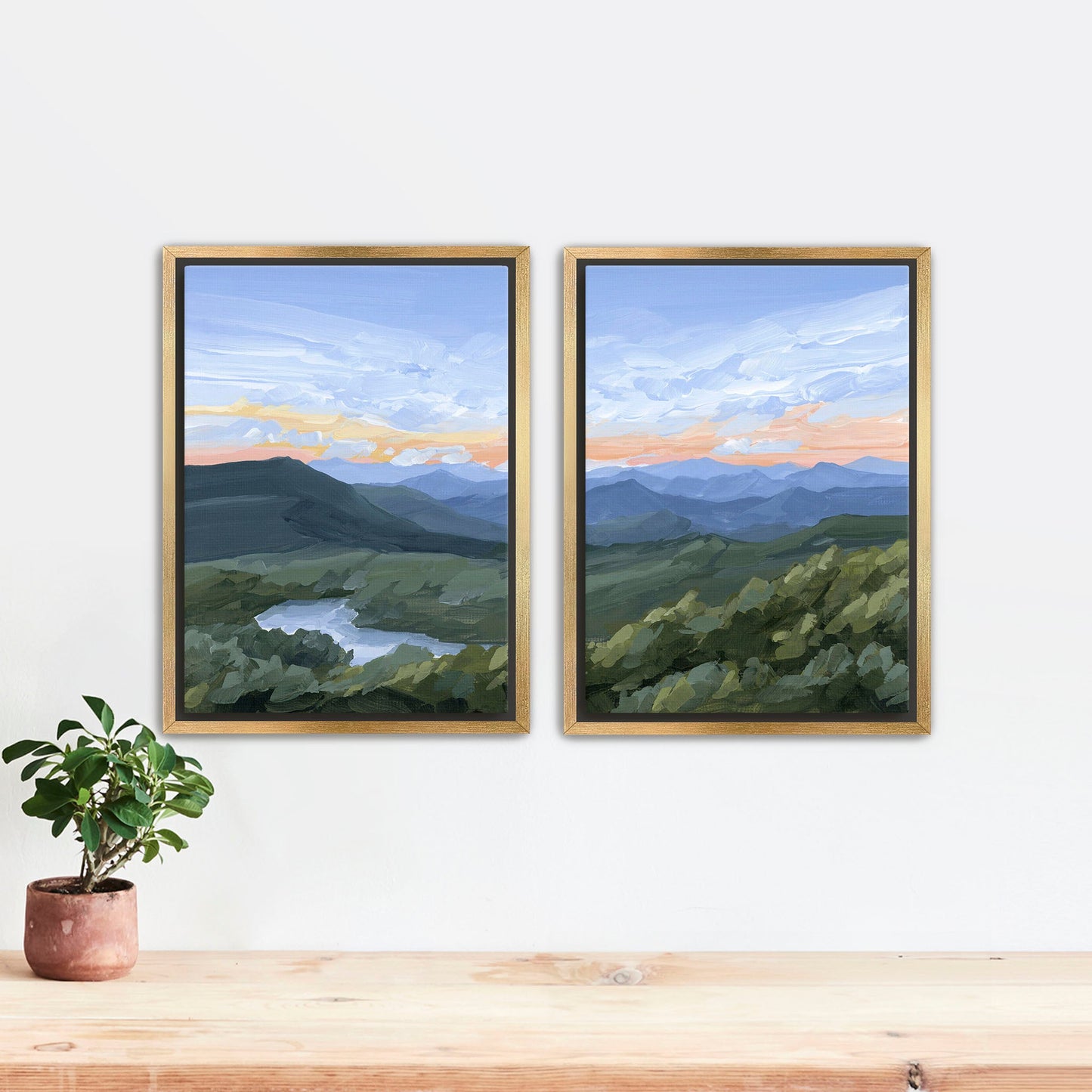 ’Northwest End’ Diptych Art Print || Set of 2 Stretched Canvas / 8x10 in / Gold Frame abstract Appalachian appalachian