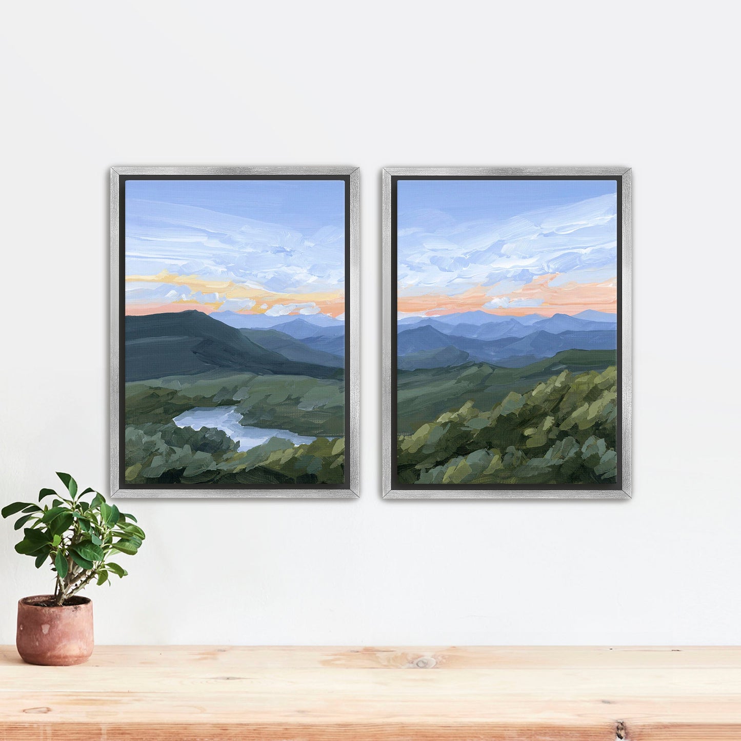 ’Northwest End’ Diptych Art Print || Set of 2 Stretched Canvas / 8x10 in / Silver Frame abstract Appalachian