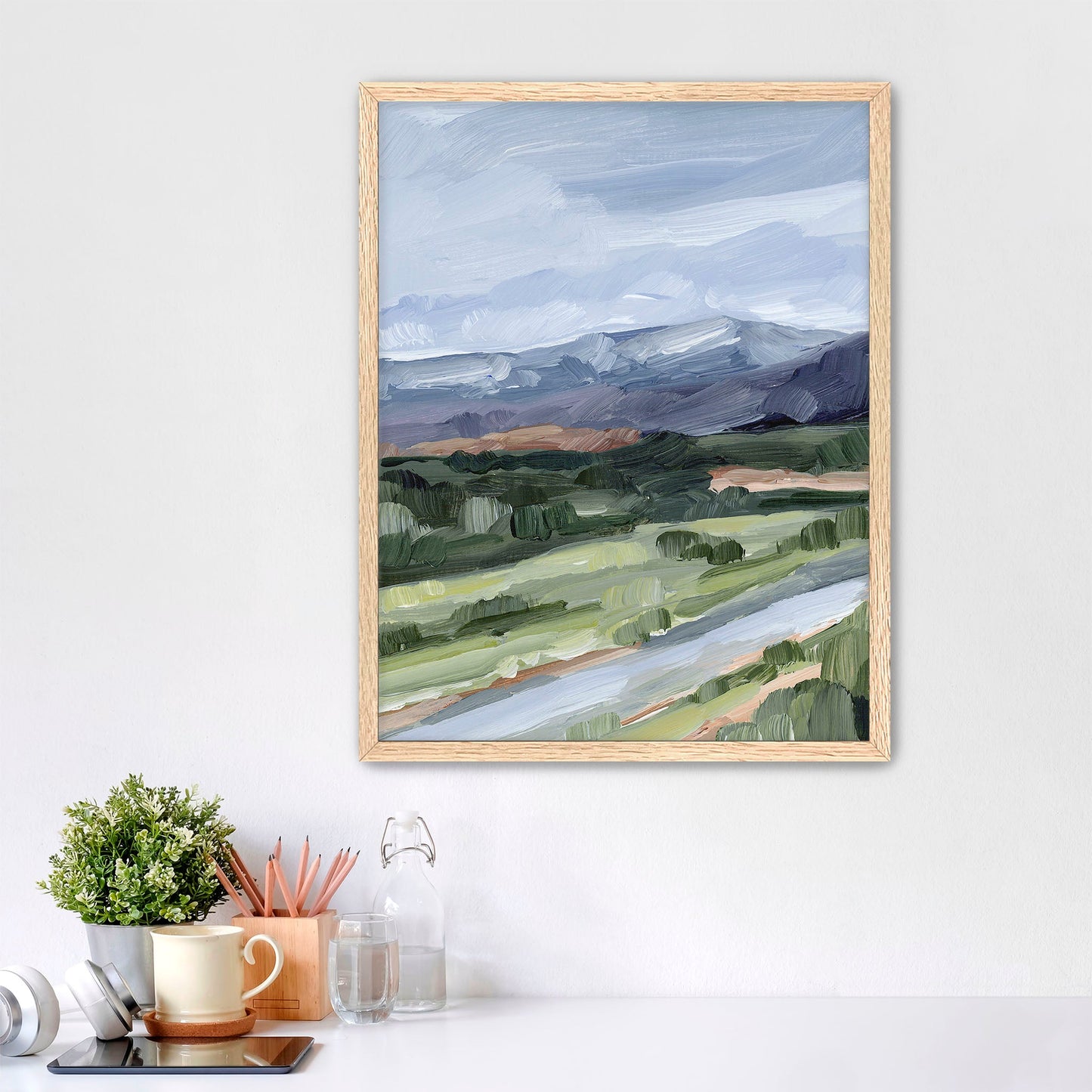 ’On this Side’ Art Print - Paper / 5x7 in / Oak Frame - Pikes Peak Painting - Artwork - Colorado - Springs - Landscape