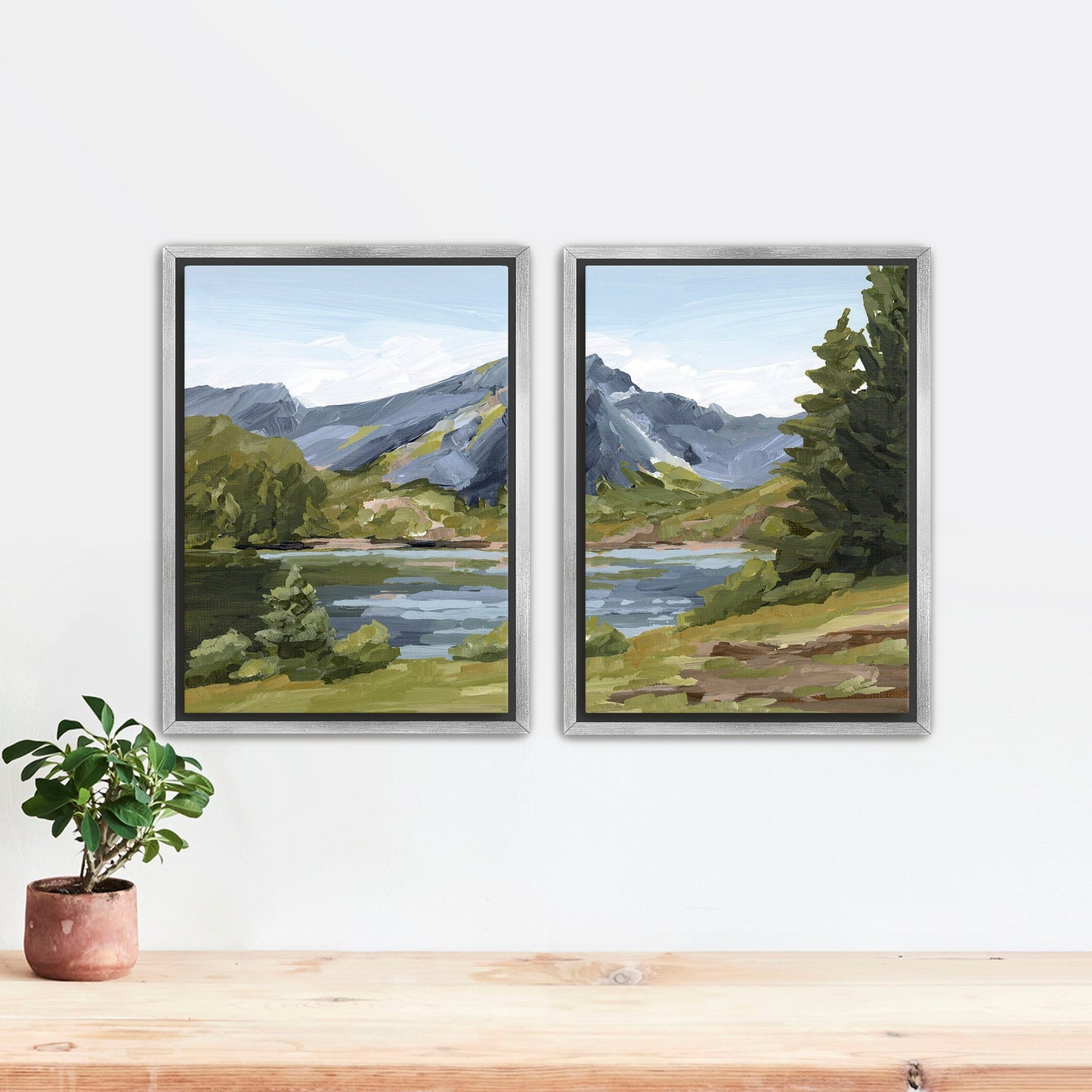 ’Once in Norway’ Diptych Art Print || Set of 2 Stretched Canvas / 8x10 / Silver Frame abstract Artwork Europe