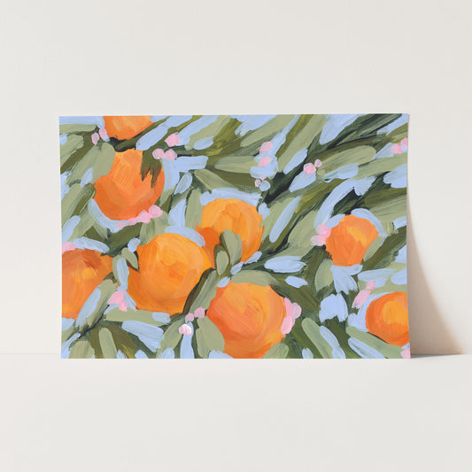 ’Oranges and Blossoms’ 30x40 Unframed Paper Art Print || Final Sale Citrus Fruit Botanical Wall botanical citrus