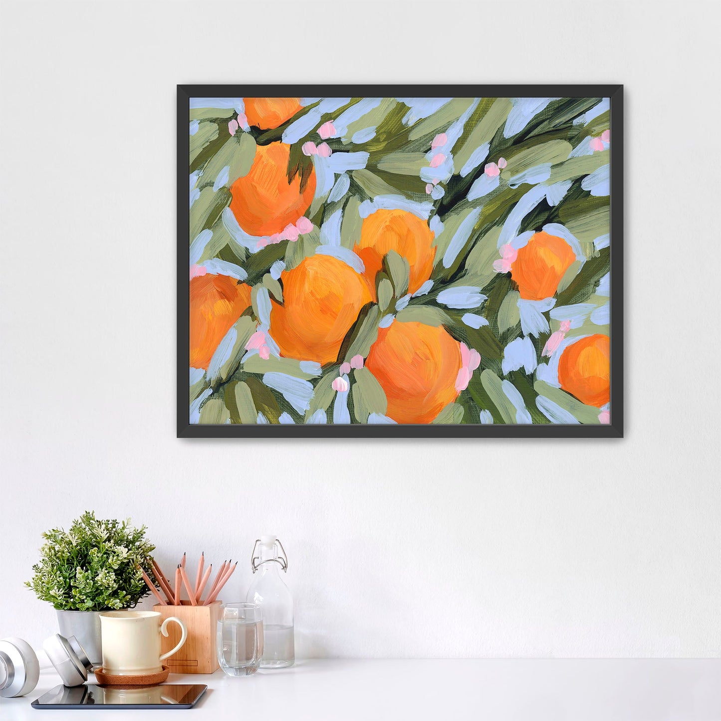 ’Oranges and Blossoms’ Art Print - Paper / 5x7 in / Black Frame - Citrus Fruit Botanical Wall - botanical - citrus