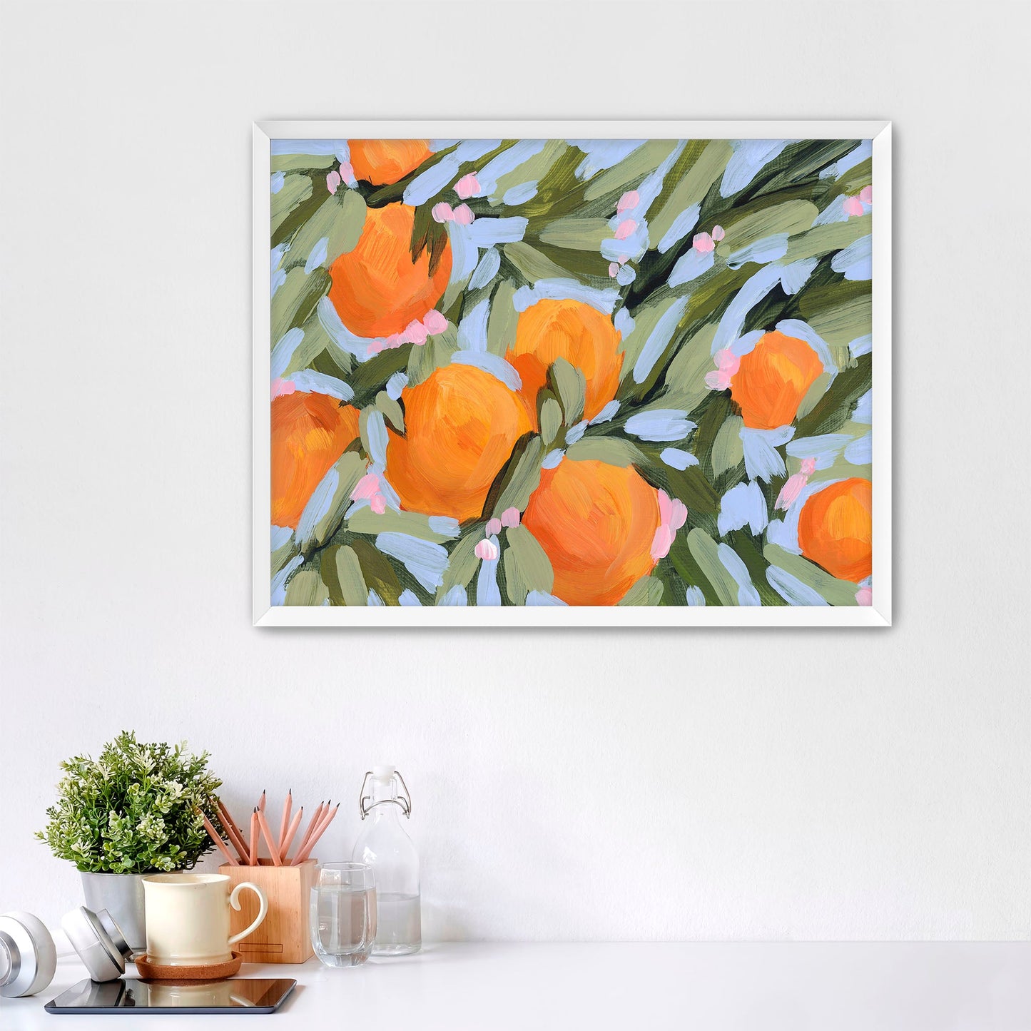 ’Oranges and Blossoms’ Art Print - Paper / 5x7 in / White Frame - Citrus Fruit Botanical Wall - botanical - citrus