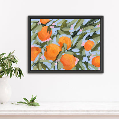 ’Oranges and Blossoms’ Art Print - Stretched Canvas / 8x10 in / Black Frame - Citrus Fruit Botanical Wall - botanical