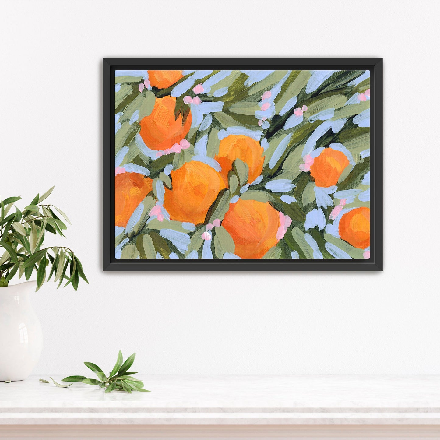 ’Oranges and Blossoms’ Art Print - Stretched Canvas / 8x10 in / Black Frame - Citrus Fruit Botanical Wall