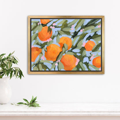 ’Oranges and Blossoms’ Art Print - Stretched Canvas / 8x10 in / Gold Frame - Citrus Fruit Botanical Wall - botanical