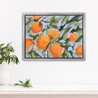 ’Oranges and Blossoms’ Art Print - Stretched Canvas / 8x10 in / Silver Frame - Citrus Fruit Botanical Wall - botanical
