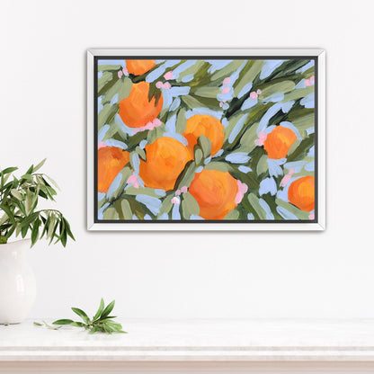 ’Oranges and Blossoms’ Art Print - Stretched Canvas / 8x10 in / White Frame - Citrus Fruit Botanical Wall - botanical