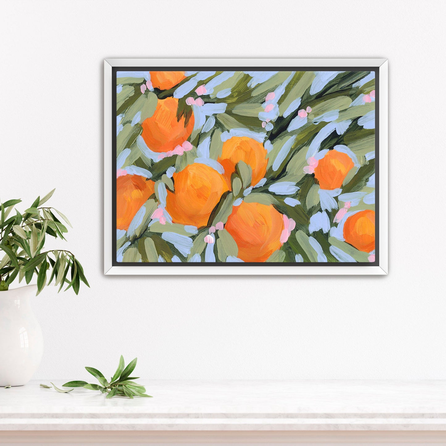 ’Oranges and Blossoms’ Art Print - Stretched Canvas / 8x10 in / White Frame - Citrus Fruit Botanical Wall