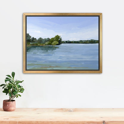 ’Over the Water’ Art Print - Stretched Canvas / 8x10 in / Gold Frame - Lake Landscape Wall - abstract - Artwork