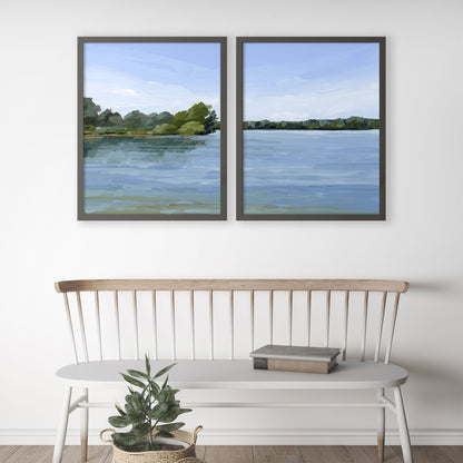 ’Over the Water’ Diptych Art Print || Set of 2 - abstract - Artwork - Lake