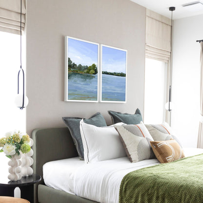 ’Over the Water’ Diptych Art Print || Set of 2 - abstract - Artwork - Lake