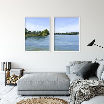 ’Over the Water’ Diptych Art Print || Set of 2 - abstract - Artwork - Lake