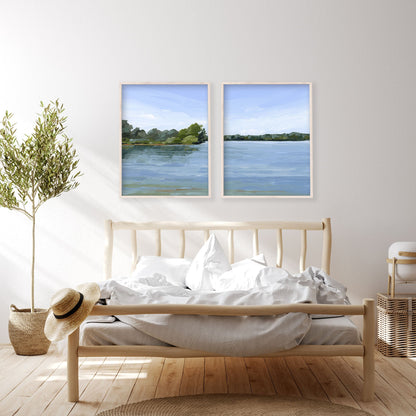 ’Over the Water’ Diptych Art Print || Set of 2 - abstract - Artwork - Lake