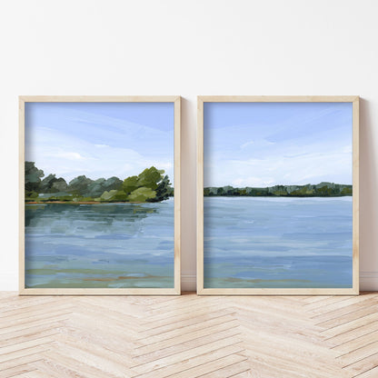 ’Over the Water’ Diptych Art Print || Set of 2 - abstract - Artwork - Lake