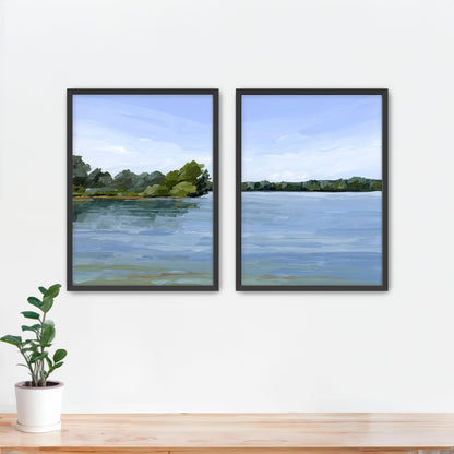 ’Over the Water’ Diptych Art Print || Set of 2 - Paper / 5x7 in / Black Frame - abstract - Artwork - Lake
