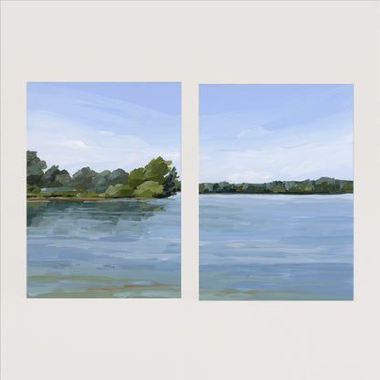 ’Over the Water’ Diptych Art Print || Set of 2 - Paper / 5x7 in / No Frame - abstract - Artwork - Lake