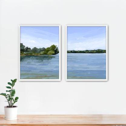 ’Over the Water’ Diptych Art Print || Set of 2 - Paper / 5x7 in / White Frame - abstract - Artwork - Lake