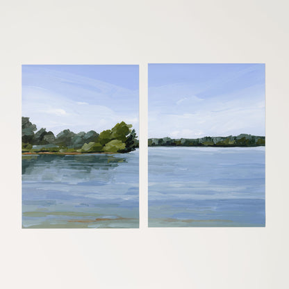 ’Over the Water’ Diptych Art Print || Set of 2 - Rolled Canvas / 8x10 in / No Frame - abstract - Artwork - Lake