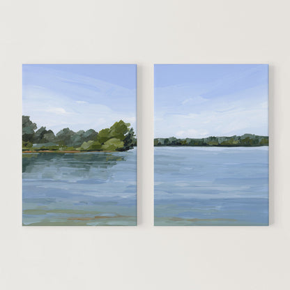 ’Over the Water’ Diptych Art Print || Set of 2 - Stretched Canvas / 8x10 in / No Frame - abstract - Artwork - Lake