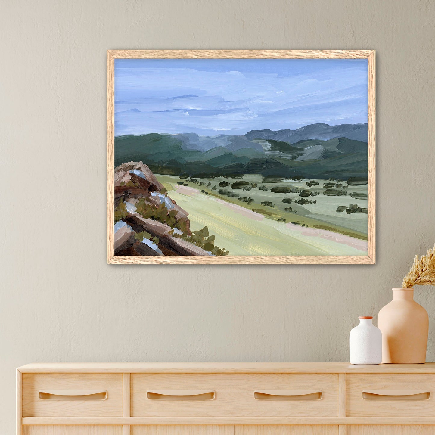 ’Overlook’ Art Print - Paper / 5x7 in / Oak Frame - New Mexico Landscape Painting - Mountain - Mountains - Arrivals