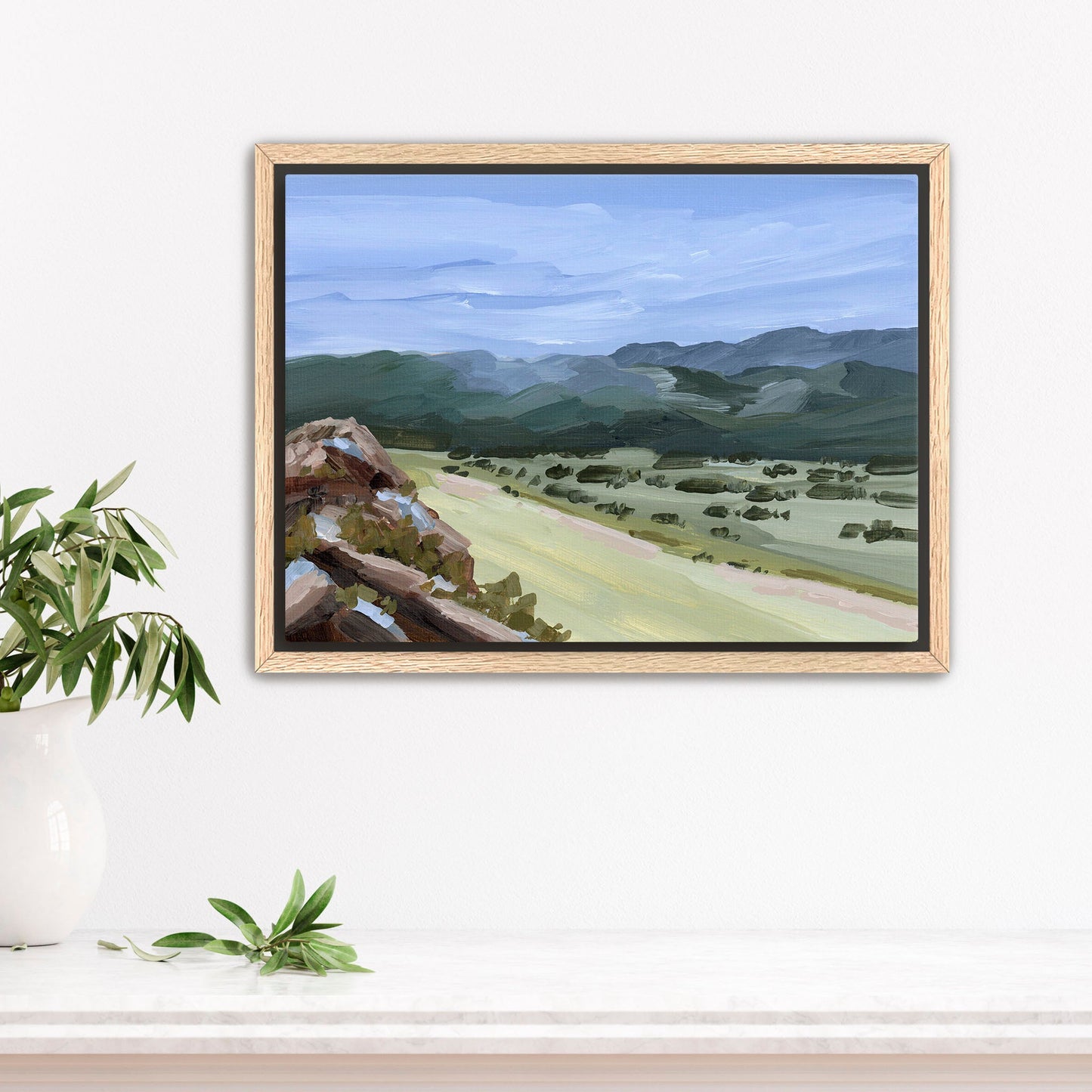 ’Overlook’ Art Print - Stretched Canvas / 8x10 in / Oak Frame - New Mexico Landscape Painting - Mountain