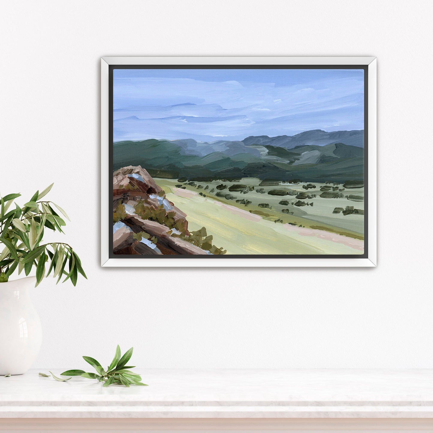 ’Overlook’ Art Print - Stretched Canvas / 8x10 in / White Frame - New Mexico Landscape Painting - Mountain