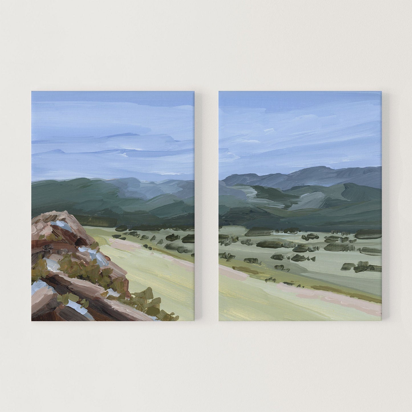 ’Overlook’ Diptych Art Print || Set of 2 - Stretched Canvas / 8x10 in / No Frame - abstract - Artwork - Landscape