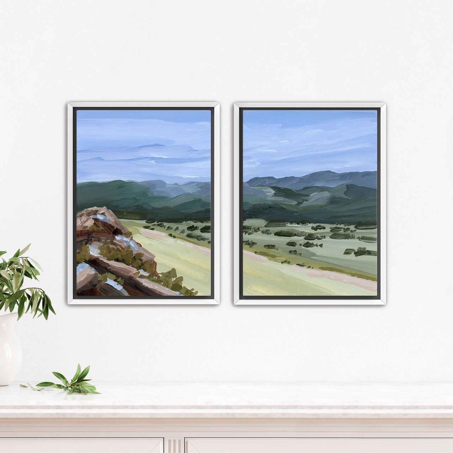 ’Overlook’ Diptych Art Print || Set of 2 - Stretched Canvas / 8x10 in / White Frame - abstract - Artwork - Landscape