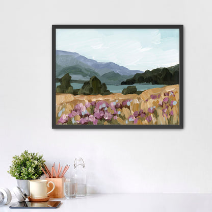 ’Paradise’ Art Print - Paper / 5x7 in / Black Frame - New Zealand Landscape Wall - abstract - Artwork - Lake