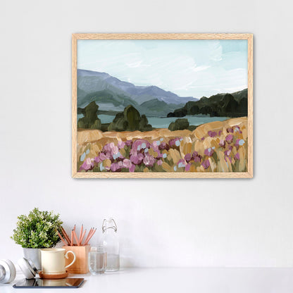 ’Paradise’ Art Print - Paper / 5x7 in / Oak Frame - New Zealand Landscape Wall - abstract - Artwork - Lake