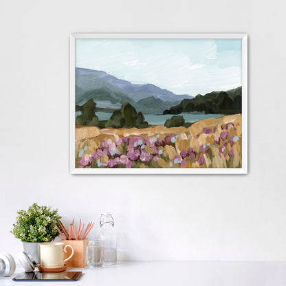 ’Paradise’ Art Print - Paper / 5x7 in / White Frame - New Zealand Landscape Wall - abstract - Artwork - Lake