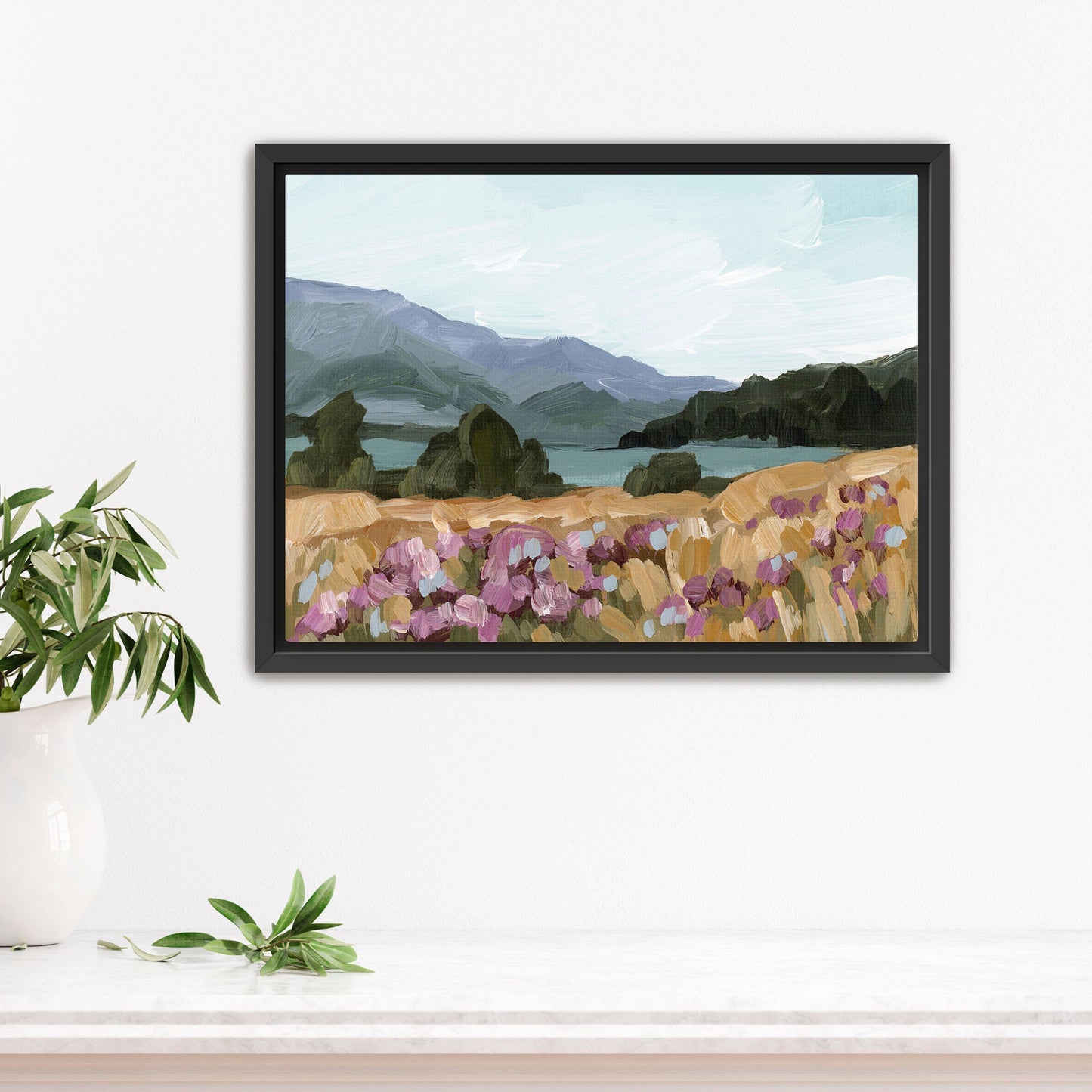 ’Paradise’ Art Print - Stretched Canvas / 8x10 in / Black Frame - New Zealand Landscape Wall - abstract - Artwork - Lake