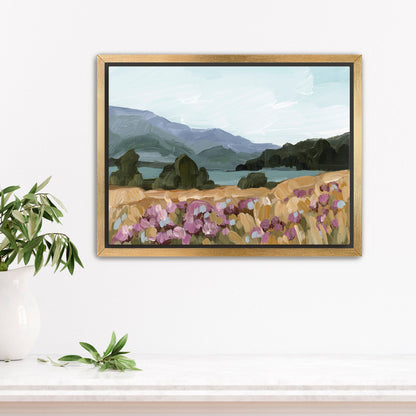 ’Paradise’ Art Print - Stretched Canvas / 8x10 in / Gold Frame - New Zealand Landscape Wall - abstract - Artwork - Lake