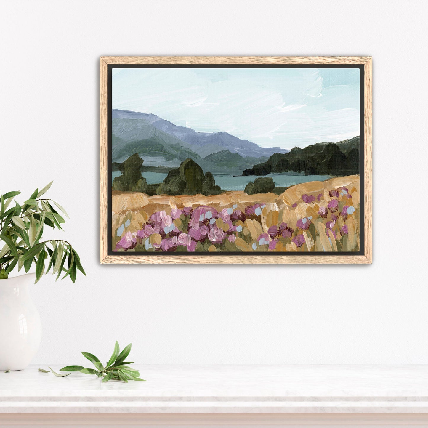 ’Paradise’ Art Print - Stretched Canvas / 8x10 in / Oak Frame - New Zealand Landscape Wall - abstract - Artwork - Lake