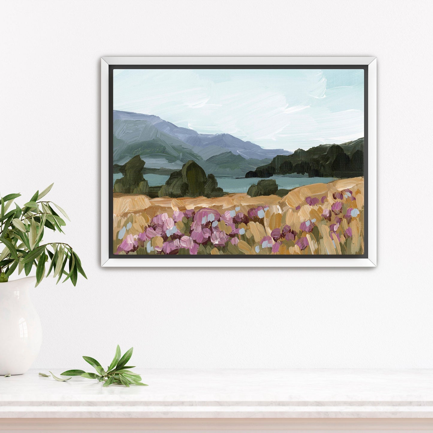 ’Paradise’ Art Print - Stretched Canvas / 8x10 in / White Frame - New Zealand Landscape Wall - abstract - Artwork - Lake