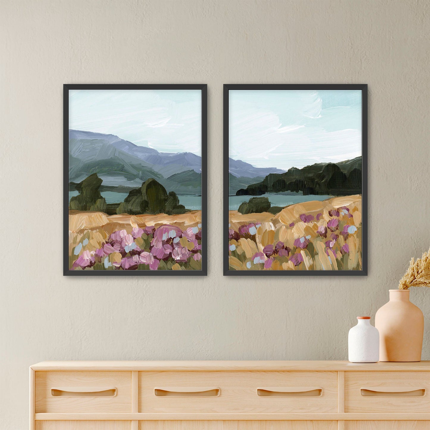 ’Paradise’ Diptych Art Print || Set of 2 - Paper / 5x7 in / Black Frame - abstract - Artwork - Lake